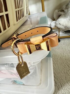 Monogram Canvas Dog Collar Cat Pet Chain Leash Necklace, Gold Hardware 16-26 CM